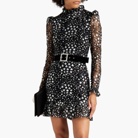 Rebecca Vallance Glittered Heart Lace Mini Dress